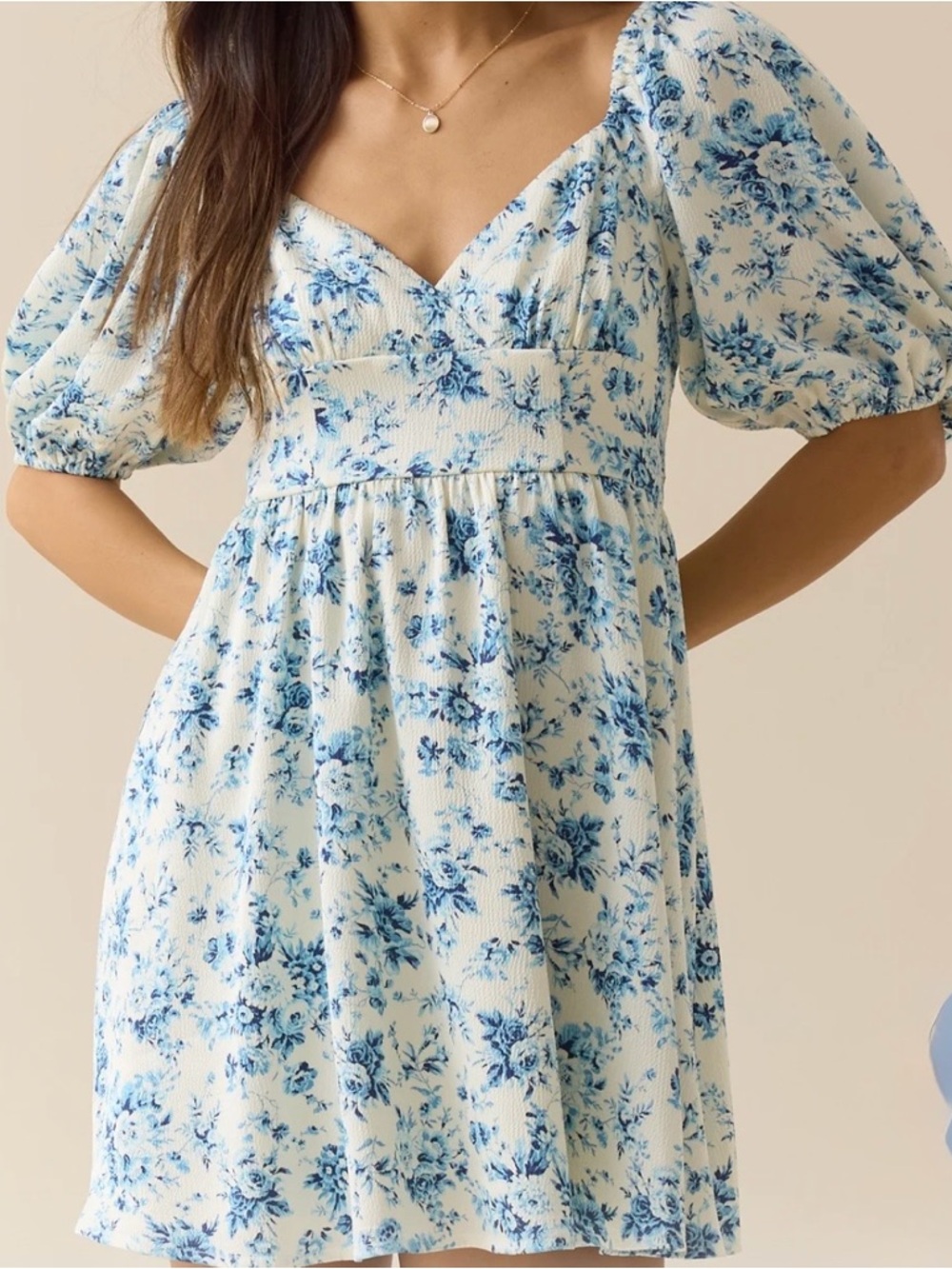 Altar'd State White Mini Dress with Blue Floral Print